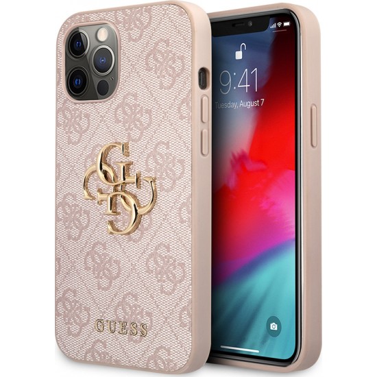 Guess PU 4G Metal Logo Case for iPhone 12 / 12 Pro - Pink Apple Cases Mobile