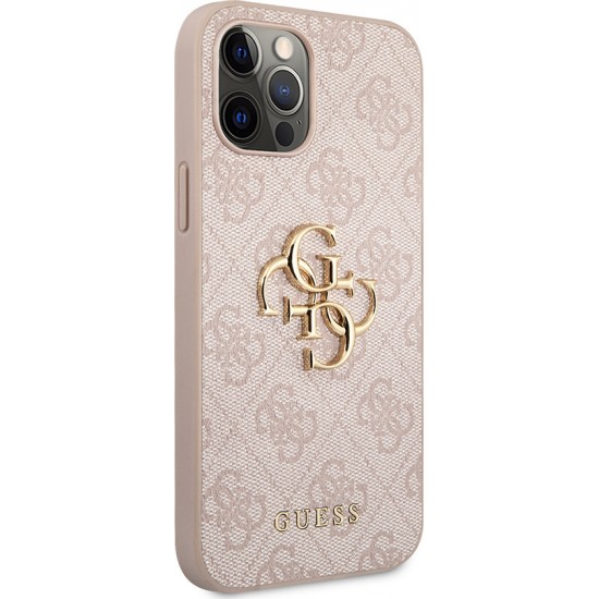 Guess PU 4G Metal Logo Case for iPhone 12 / 12 Pro - Pink Apple Cases Mobile