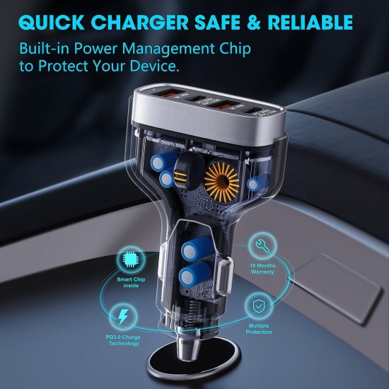 Veger CC53-2A2C Γρήγορος Φορτιστής Αυτοκινήτου PD 3.0 2x Type-C 2 x USB-A 66W - Μαύρο Καλώδια Αντάπτορες και Φορτιστές