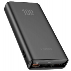 Veger T100 Power Bank 20000mAh 100W USB-A, USB-C Power Delivery - Black Veger T100 Power Bank 20000mAh 100W USB-A, USB-C Power Delivery - Black