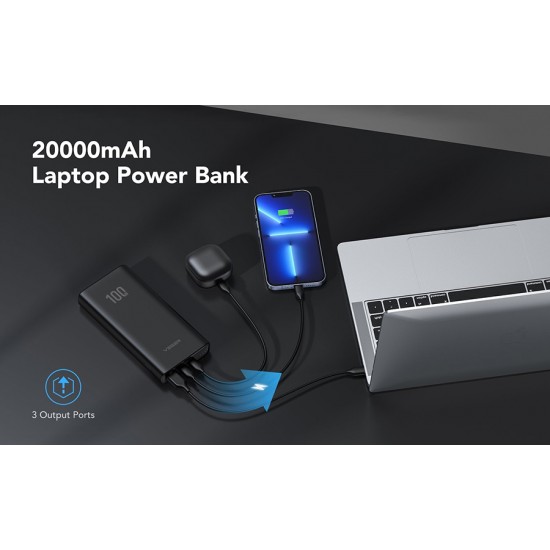 Veger T100 Power Bank 20000mAh 100W USB-A, USB-C Power Delivery - Black Power Bank