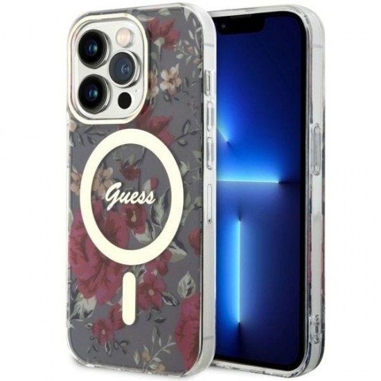 Guess Flowers Back PC Case MagSafe for iPhone 14 Pro - Xhaki Apple Cases Mobile