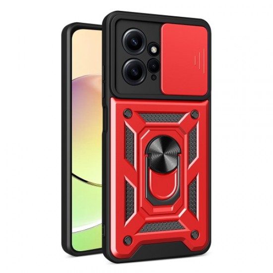 For Xiaomi Redmi Note 12 4G Kickstand Phone Case Slide Lens Protection PC+TPU Cover - Red XIAOMI Cases Mobile