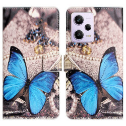 Wallet Phone Case for Xiaomi Redmi Note 12 Pro 5G / Note 12 Pro Speed 5G / Poco X5 Pro 5G . Pattern Printing PU Leather Stand Cover - Blue Butterfly