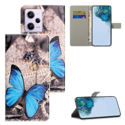Wallet Phone Case for Xiaomi Redmi Note 12 Pro 5G / Note 12 Pro Speed 5G / Poco X5 Pro 5G . Pattern Printing PU Leather Stand Cover - Blue Butterfly