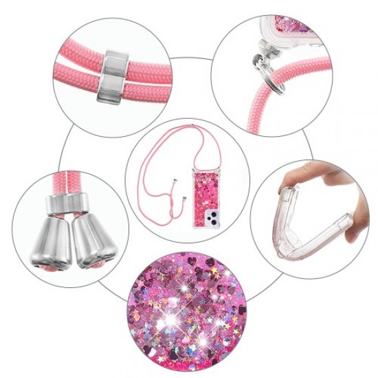 YB Quicksand Series-4 for Xiaomi Redmi Note 12 Pro 5G / Note 12 Pro Speed 5G / Poco X5 Pro 5G Anti-drop Phone Case TPU Cover with Lanyard - Pink / Hearts XIAOMI Cases Mobile