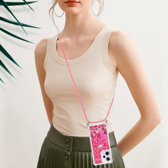 YB Quicksand Series-4 for Xiaomi Redmi Note 12 Pro 5G / Note 12 Pro Speed 5G / Poco X5 Pro 5G Anti-drop Phone Case TPU Cover with Lanyard - Pink / Hearts XIAOMI Cases Mobile
