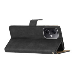 Θήκη Πορτοφόλι με Βάση Στήριξης (Όψη Δέρματος) με Γραμμές για Xiaomi Redmi Note 12 4G - Μαύρο