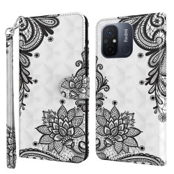 Θήκη Πορτοφόλι με Βάση Στήριξης (Όψη Δέρματος) για Xiaomi Redmi 12C 4G - Tribal Ασπρόμαυρα Λουλούδια