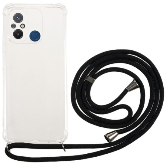 For Xiaomi Redmi 12C 4G Phone TPU Case Four Corner Anti-drop Transparent Cover with Lanyard XIAOMI Cases Mobile