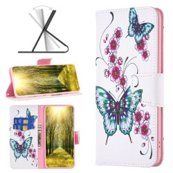 For Xiaomi Redmi Note 12 5G (Global) / (India) / (China) / Poco X5 5G Leather Wallet Phone Case Pattern Printing Flip Stand Cover - Peach Blossom and Butterflies