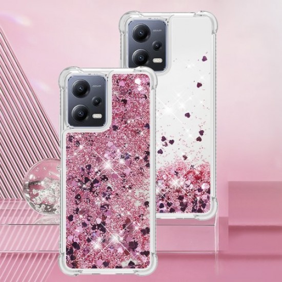 For Xiaomi Redmi Note 12 5G (Global) / (India) / (China) / Poco X5 5G YB Quicksand Series-1 Anti-drop Phone TPU Case Phone Cover - Rose Gold / Hearts XIAOMI Cases Mobile