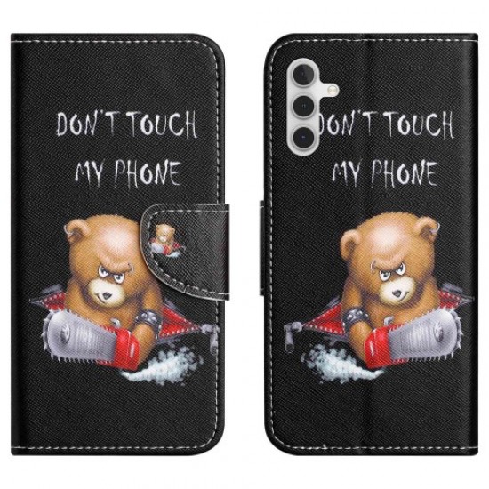 For Samsung Galaxy A14 5G / A14 4G Cross Texture PU Leather Phone Stand Wallet Case Pattern Printing Shockproof Cover - Bear Samsung Cases Mobile