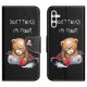 For Samsung Galaxy A14 5G / A14 4G Cross Texture PU Leather Phone Stand Wallet Case Pattern Printing Shockproof Cover - Bear Samsung Cases Mobile