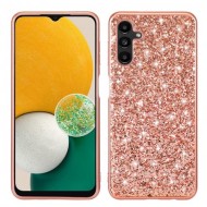 For Samsung Galaxy A14 5G Shiny Glitter Sequins Phone Case Bump Proof Electroplating TPU Frame Hard PC Back Cover - Rose Gold