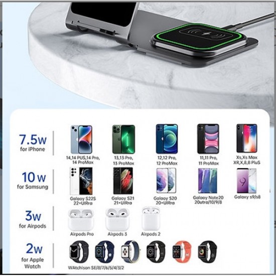 Veger Y9 Wireless Charging Station for Smartphone / Airpods / Apple Watch 20W - Grey Power Bank