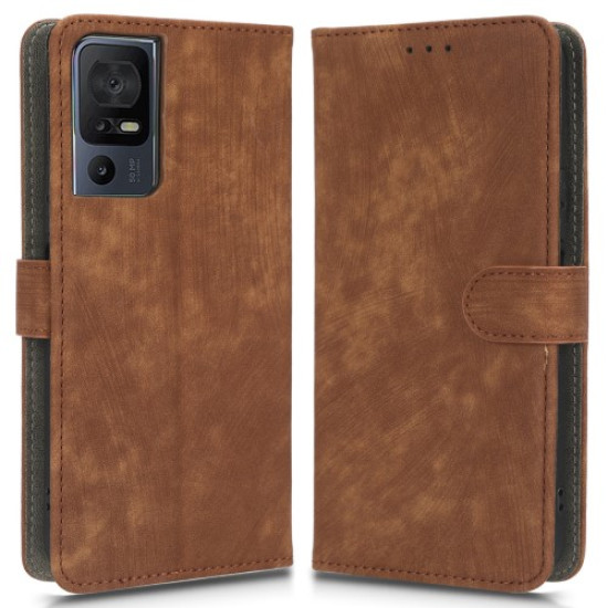 PU Leather Phone Case for TCL 40 SE RFID Blocking Wallet Phone Stand Cover - Brown TCL Mobile Cases