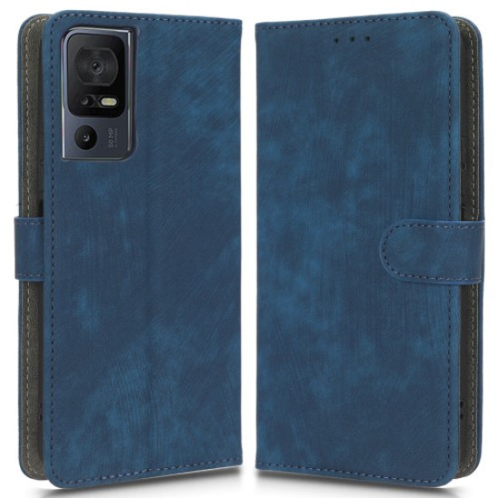 PU Leather Phone Case for TCL 40 SE RFID Blocking Wallet Phone Stand Cover - Blue TCL Mobile Cases