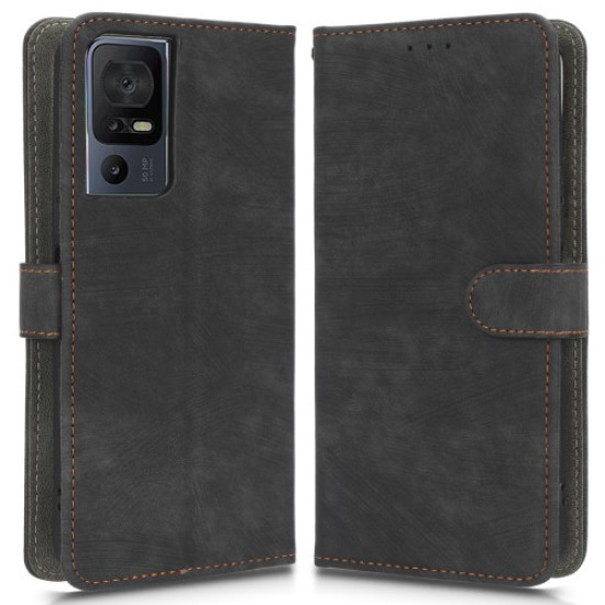 PU Leather Phone Case for TCL 40 SE RFID Blocking Wallet Phone Stand Cover - Black TCL Mobile Cases