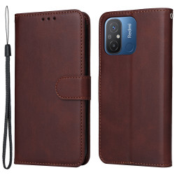 For Xiaomi Redmi 12C 4G / 11A 4G Calf Texture Smartphone Cover PU Leather Wallet Phone Stand Case - Brown