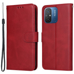 For Xiaomi Redmi 12C 4G / 11A 4G Calf Texture Smartphone Cover PU Leather Wallet Phone Stand Case - Red