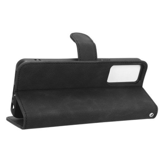 Protective Cell Phone Cover For TCL 40R 5G Skin-touch Feeling PU Leather Flip Wallet Case Stand with Wrist Strap - Black TCL Mobile Cases