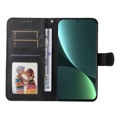 For Xiaomi 13 Anti-scratch Classic Calf Texture Phone Stand Case PU Leather Wallet Drop-proof Cover with Wrist Strap - Black For Xiaomi 13 Anti-scratch Classic Calf Texture Phone Stand Case PU Leather Wallet Drop-proof Cover with Wrist Strap - Black