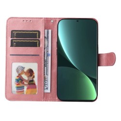 For Xiaomi 13 Anti-scratch Classic Calf Texture Phone Stand Case PU Leather Wallet Drop-proof Cover with Wrist Strap - Rose Gold For Xiaomi 13 Anti-scratch Classic Calf Texture Phone Stand Case PU Leather Wallet Drop-proof Cover with Wrist Strap - Rose Gold