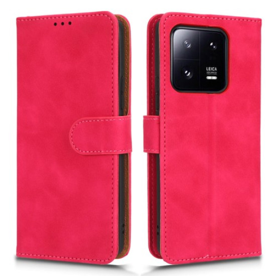 For Xiaomi 13 Pro 5G Skin-touch Feeling Cell Phone Cover Drop-proof Stand Wallet Flip Leather Case with Wrist Strap - Rose XIAOMI Cases Mobile