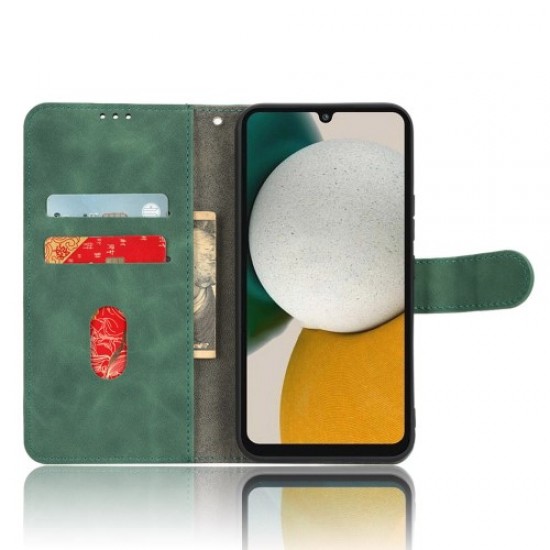 For Samsung Galaxy A34 5G Shockproof Phone Case Skin-touch Feeling Cell Phone Cover Stand Wallet with Wrist Strap - Green Samsung Cases Mobile