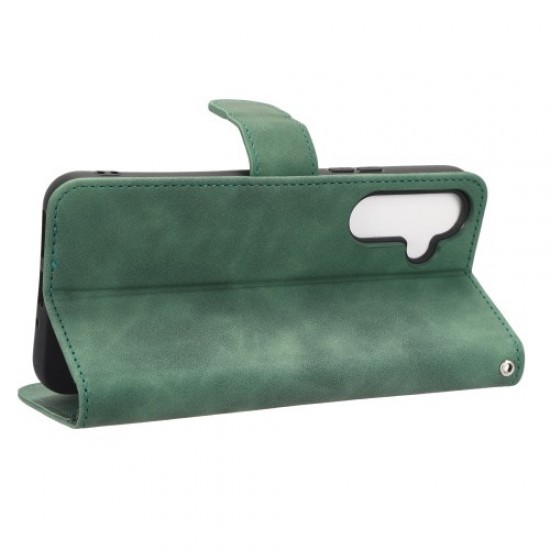 For Samsung Galaxy A34 5G Shockproof Phone Case Skin-touch Feeling Cell Phone Cover Stand Wallet with Wrist Strap - Green Samsung Cases Mobile