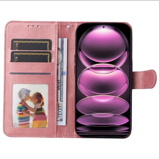 For Xiaomi Redmi Note 12 Pro 5G / Note 12 Pro Speed 5G / Poco X5 Pro 5G Calf Texture PU Leather Case Stand Wallet Phone Protective Cover with Strap - Rose Gold XIAOMI Cases Mobile