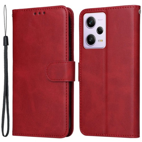 For Xiaomi Redmi Note 12 Pro 5G / Note 12 Pro Speed 5G / Poco X5 Pro 5G Calf Texture PU Leather Case Stand Wallet Phone Protective Cover with Strap - Red XIAOMI Cases Mobile