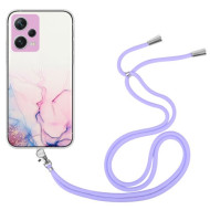 Phone Case for Xiaomi Redmi Note 12 Pro 5G Bump Proof Marble Pattern Embossing TPU Protector with Lanyard - Purple