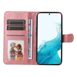 For Samsung Galaxy A54 5G PU Leather Wallet Shockproof Phone Cover Anti-scratch Classic Calf Texture Phone Stand Case with Wrist Strap - Rose Gold For Samsung Galaxy A54 5G PU Leather Wallet Shockproof Phone Cover Anti-scratch Classic Calf Texture Phone Stand Case with Wrist Strap - Rose Gold