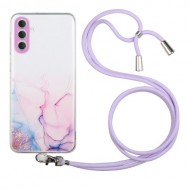 Θήκη Σιλικόνης TPU με Κορδόνι Λαιμού για Samsung Galaxy A54 5G - Μωβ Πινιλιές με Μωβ Κορδόνι