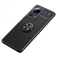 For Xiaomi 13 Lite / Civi 2 5G Soft TPU Case Ring Holder Kickstand Scratch-resistant Phone Cover with Car Mount Metal Sheet - Black