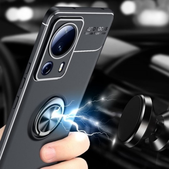 For Xiaomi 13 Lite / Civi 2 5G Soft TPU Case Ring Holder Kickstand Scratch-resistant Phone Cover with Car Mount Metal Sheet - Black XIAOMI Cases Mobile