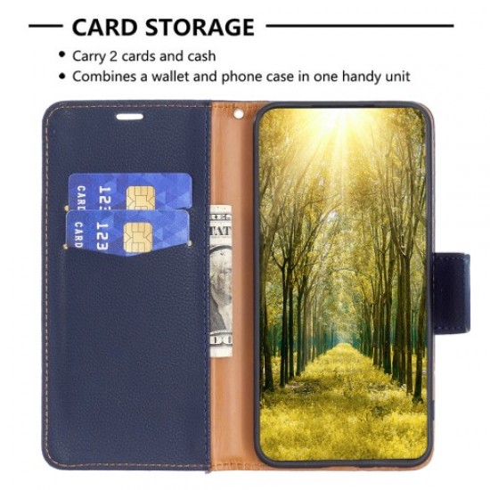 For Xiaomi 13 Lite / Civi 2 5G PU Leather Wallet Cover Litchi Texture Stand Phone Case with Strap - Dark Blue XIAOMI Cases Mobile