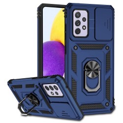 For Samsung Galaxy A52 4G/5G/A52s 5G Slide Camera Protector PC + TPU Phone Case Ring Kickstand Protective Cover - Blue For Samsung Galaxy A52 4G/5G/A52s 5G Slide Camera Protector PC + TPU Phone Case Ring Kickstand Protective Cover - Blue