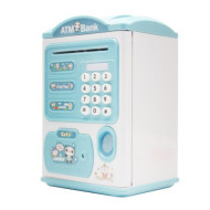 Piggy Bank Toy Electronic Mini ATM Savings Machine with Personal Password and Fingerprint Unlocking Simulation Kids Safe Box - Blue