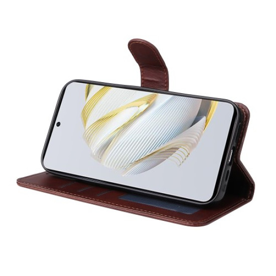 For Huawei nova 10 SE 4G Shockproof PU Leather Stand Case Calf Texture Folio Flip Phone Wallet Cover - Brown Huawei Cases Mobile