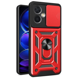 Υβριδική Θήκη Σιλικόνης και Πλαστικού με Πορτάκι Κάμερας και Δαχτυλίδι Κρατήματος για Xiaomi Redmi Note 12 5G / Poco X5 5G - Κόκκινο