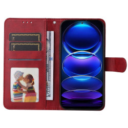 Θήκη Πορτοφόλι με Βάση Στήριξης (Όψη Δέρματος) για Xiaomi Redmi Note 12 5G / Poco X5 5G - Κόκκινο