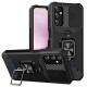 For Samsung Galaxy A14 5G Card Holder Kickstand Phone Case Hard PC Soft TPU Hybrid Cover with Slide Camera Lens Protector - Black Samsung Cases Mobile