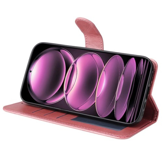 For Xiaomi Redmi Note 12 Pro+ 5G Calf Texture PU Leather Wallet Case Foldable Stand Magnetic Closure Phone Cover with Strap - Rose Gold XIAOMI Cases Mobile