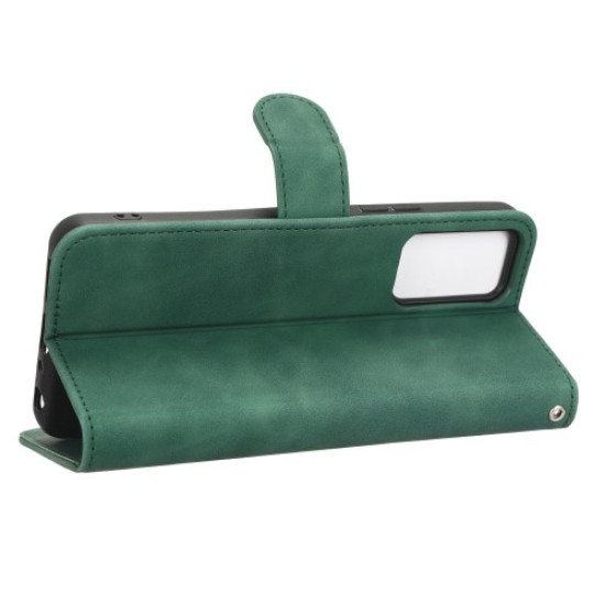 For TCL 405 Drop-proof PU Leather Phone Case Foldable Stand Wallet Skin-touch Feeling Flip Cell Phone Cover Stand with Wrist Strap - Green TCL Mobile Cases