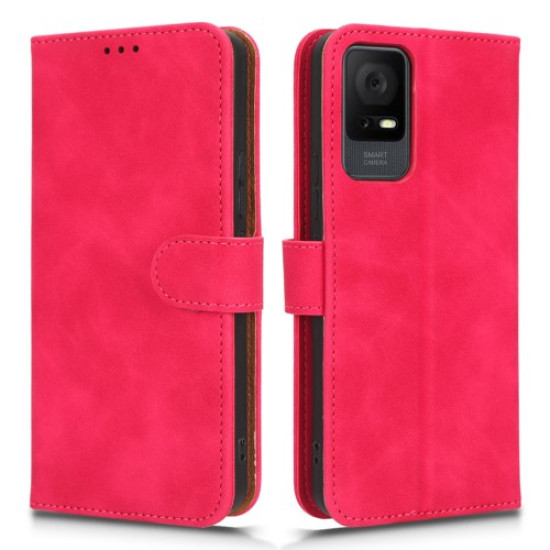 For TCL 405 Drop-proof PU Leather Phone Case Foldable Stand Wallet Skin-touch Feeling Flip Cell Phone Cover Stand with Wrist Strap - Rose TCL Mobile Cases