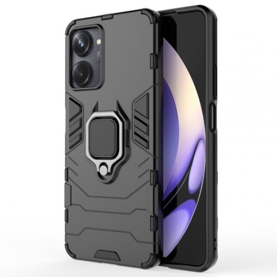 Υβριδική Θήκη Σιλικόνης και Πλαστικού με Δαχτυλίδι Κρατήματος για Realme 10 Pro 5G - Μαύρο Oppo Realme Θήκες Κινητών