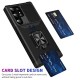 For Samsung Galaxy S23 Ultra Card Holder Kickstand Hard PC Soft TPU Phone Case Slide Camera Lens Protector Anti-drop Cover - Black Samsung Cases Mobile
